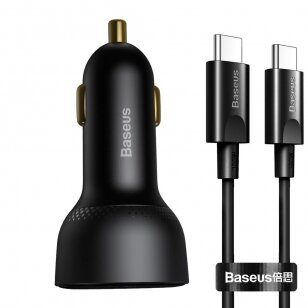 Automobilinis įkroviklis Baseus Superme 100W USB-C/USB-A + USB-C cable juodas TZCCZX-01