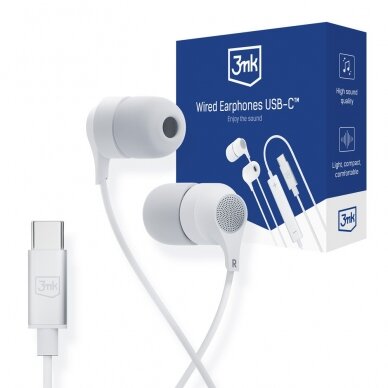 Ausinės 3mk Wired Earphones USB-C baltos