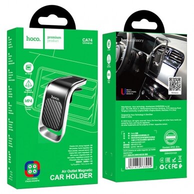 Automobilinis telefono laikiklis Hoco CA74 tvirtinamas į ventiliacijos groteles, magnetinis, juodas-pilkas 3