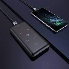 Išorinė baterija su belaidžiu įkrovimu Power Bank Hoco J50 MicroUSB Type-C Lightning USB 10000mAh juoda 2