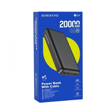 Išorinė baterija Power Bank Borofone BJ3A Type-C microUSB 2*USB (2A) 20000mAh juoda 2