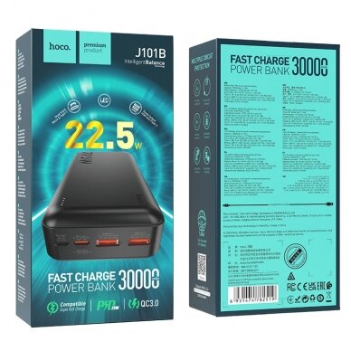 Išorinė baterija Power Bank Hoco J101B PD 20W+Quick Charge 3.0 22.5W 30000mAh juodas 4