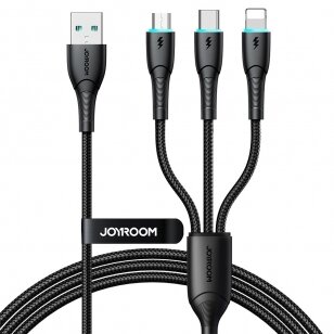 USB kabelis Joyroom SA33-1T3 USB to Lightning+USB-C+MicroUSB 3.5A 1.2m juodas