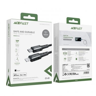 USB kabelis Acefast C1-01 MFi PD30W USB-C to Lightning 1.2m juodas 3
