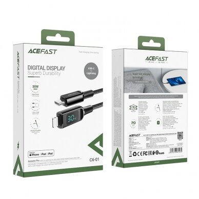 USB kabelis Acefast C6-01 MFi PD30W USB-C to Lightning 1.2m juodas 3