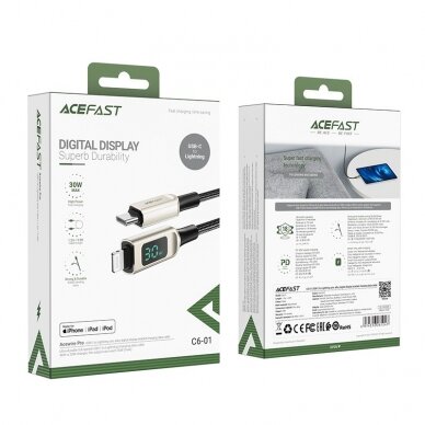 USB kabelis Acefast C6-01 MFi PD30W USB-C to Lightning 1.2m sidabrinis 2