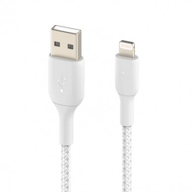 USB kabelis Belkin Boost Charge Braided USB-A to Lightning 1.0m baltas 1
