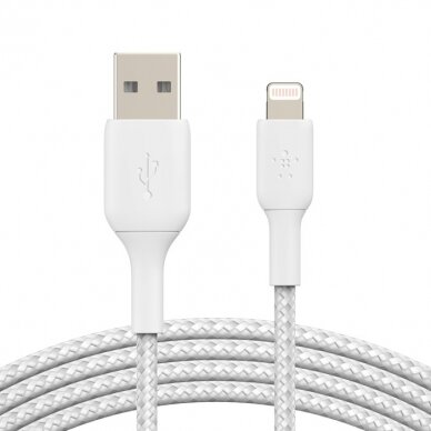 USB kabelis Belkin Boost Charge Braided USB-A to Lightning 1.0m baltas